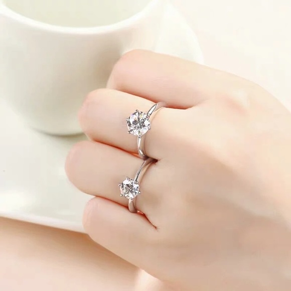 Classic 6 Prongs 5 Carat Round Moissanite Ring Sterling Silver Plated 14K Gold - Picture 6 of 9